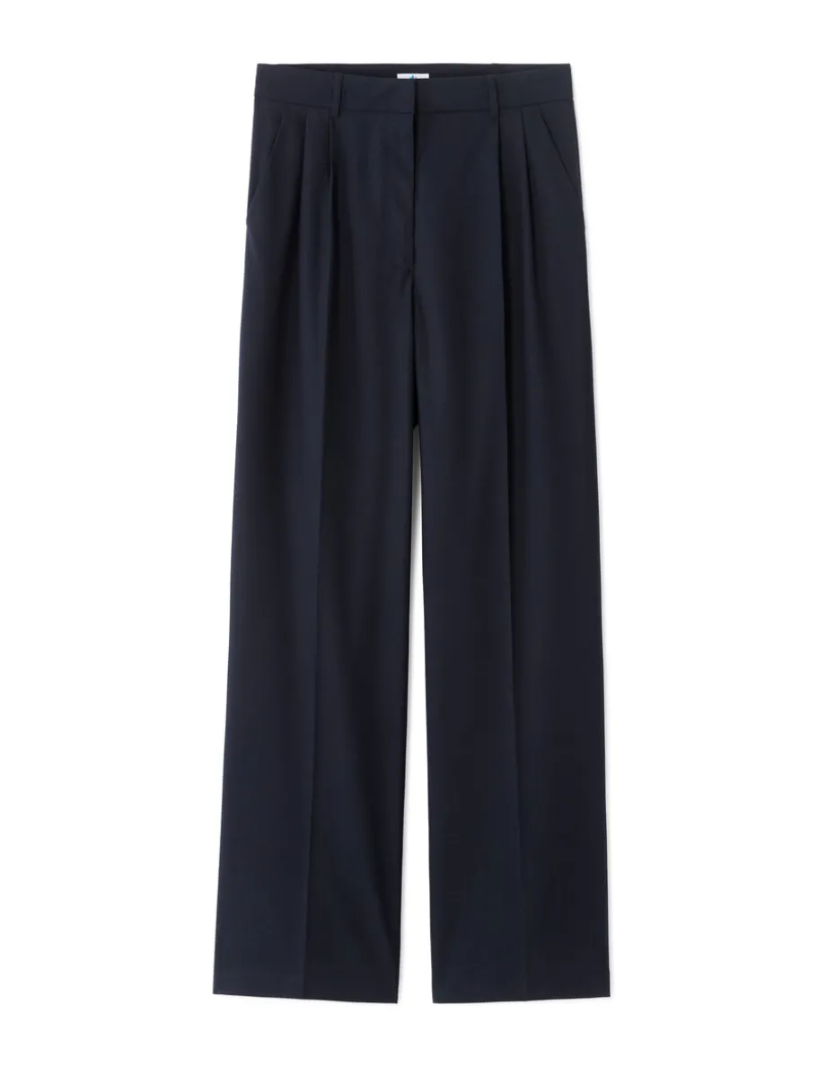Wijde geplooide pantalon - marineblauw