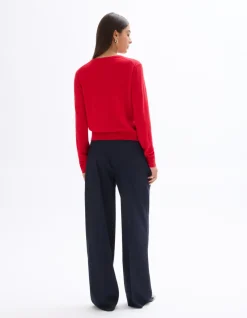 Wijde geplooide pantalon - marineblauw