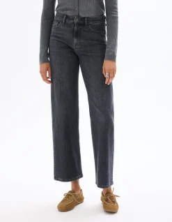 Wijde jeans met hoge taille - donkergrijs