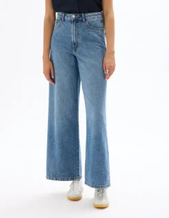 Wijde jeans met hoge taille - blauw