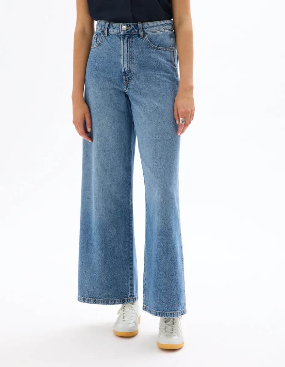 Wijde jeans met hoge taille - blauw