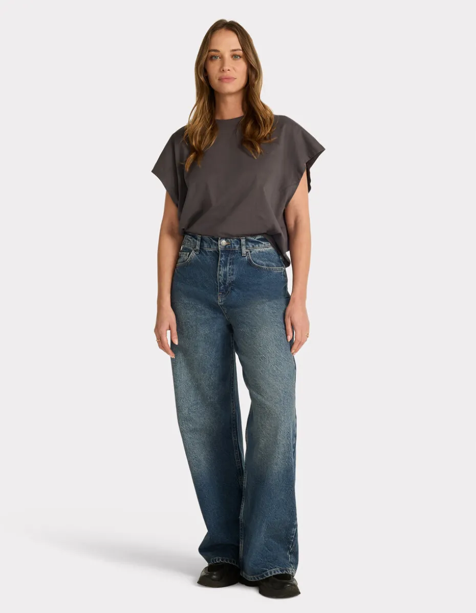 Wijde jeans met hoge taille - blauw