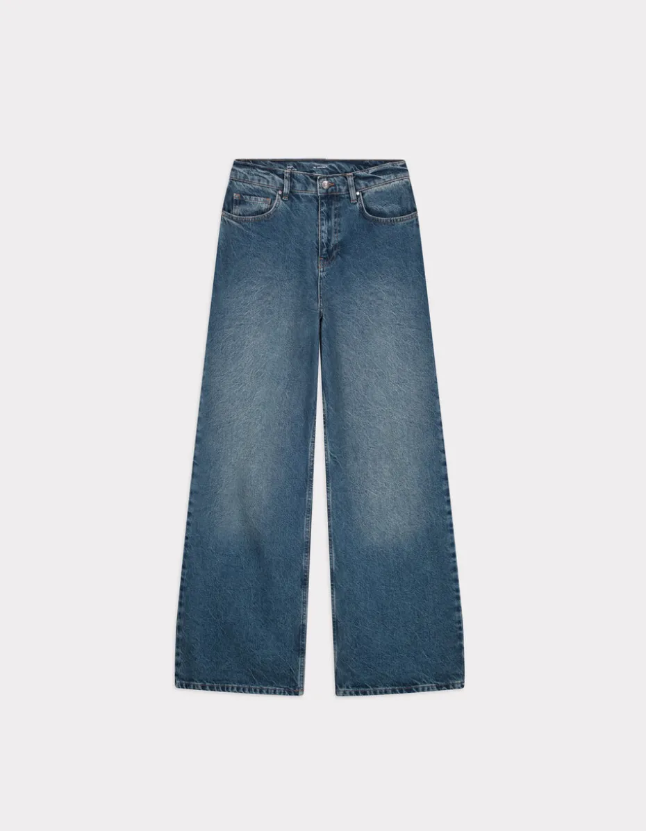 Wijde jeans met hoge taille - blauw