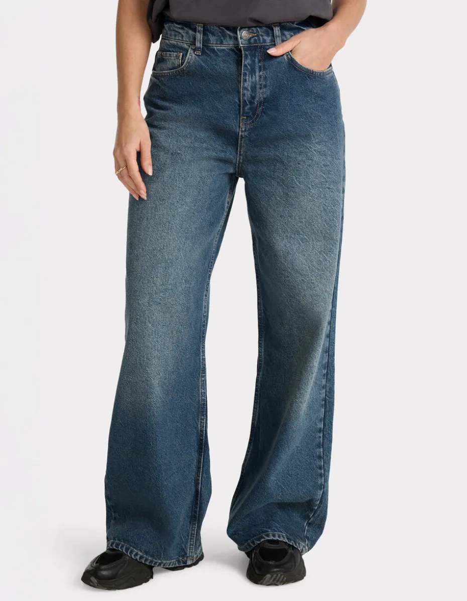 Wijde jeans met hoge taille - blauw