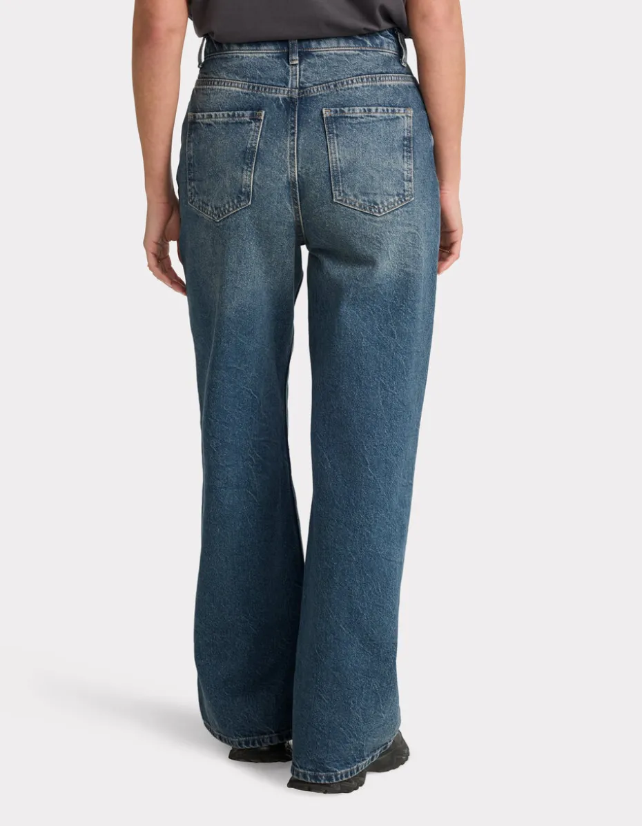 Wijde jeans met hoge taille - blauw