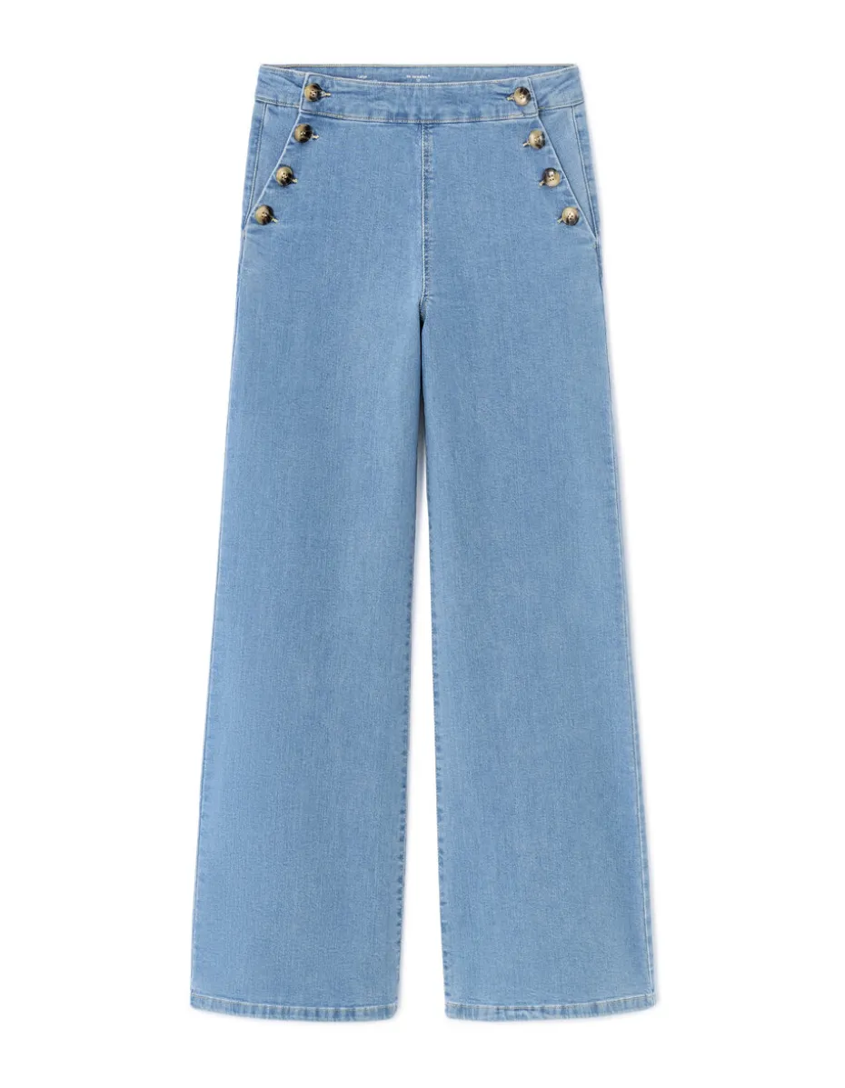 Wijde jeans met hoornen knopen - denim