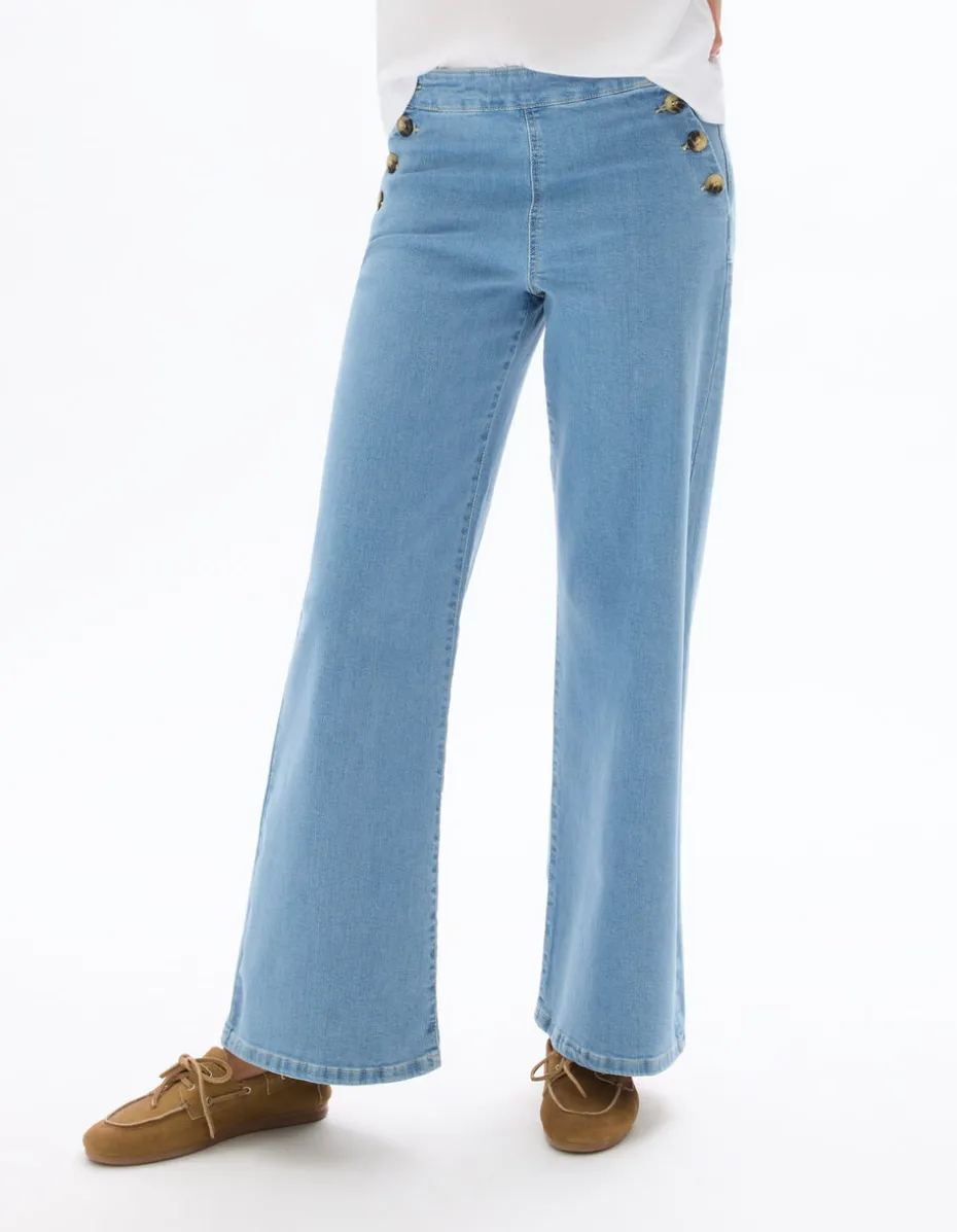 Wijde jeans met hoornen knopen - denim