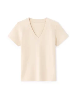 Zacht katoenen T-shirt met V-hals - beige