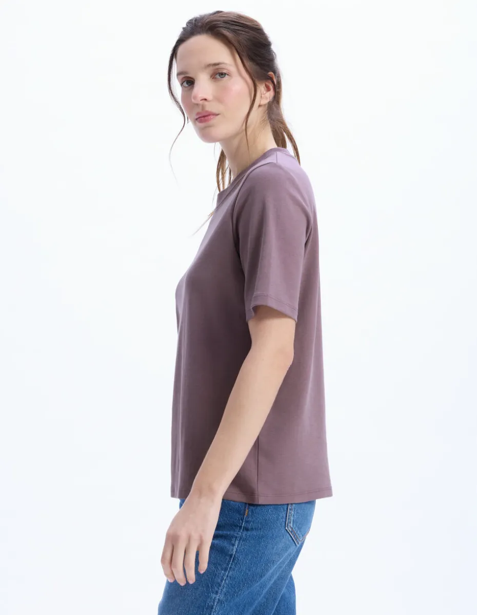 Zacht katoenen T-shirt met ronde hals - paars