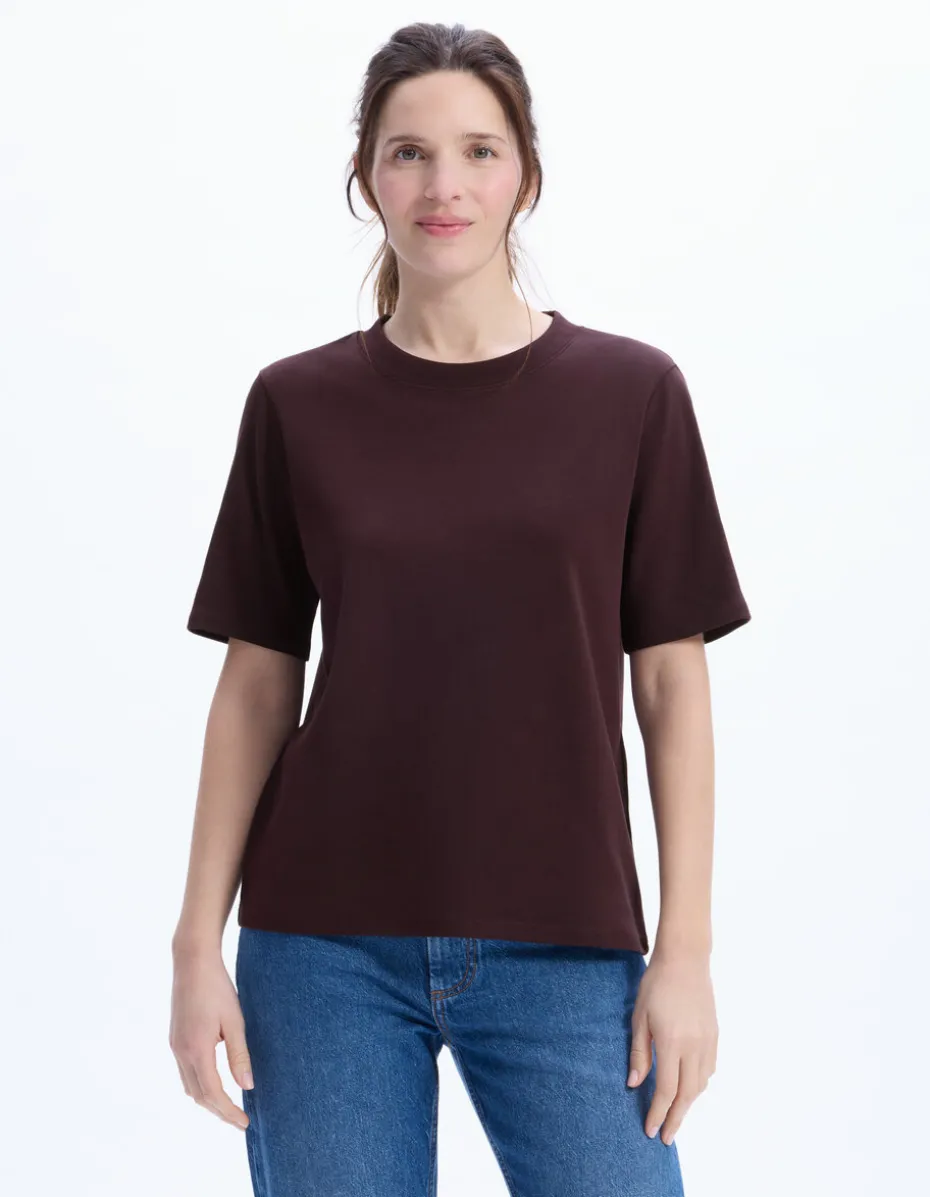 Zacht katoenen T-shirt met ronde hals - bordeauxrood