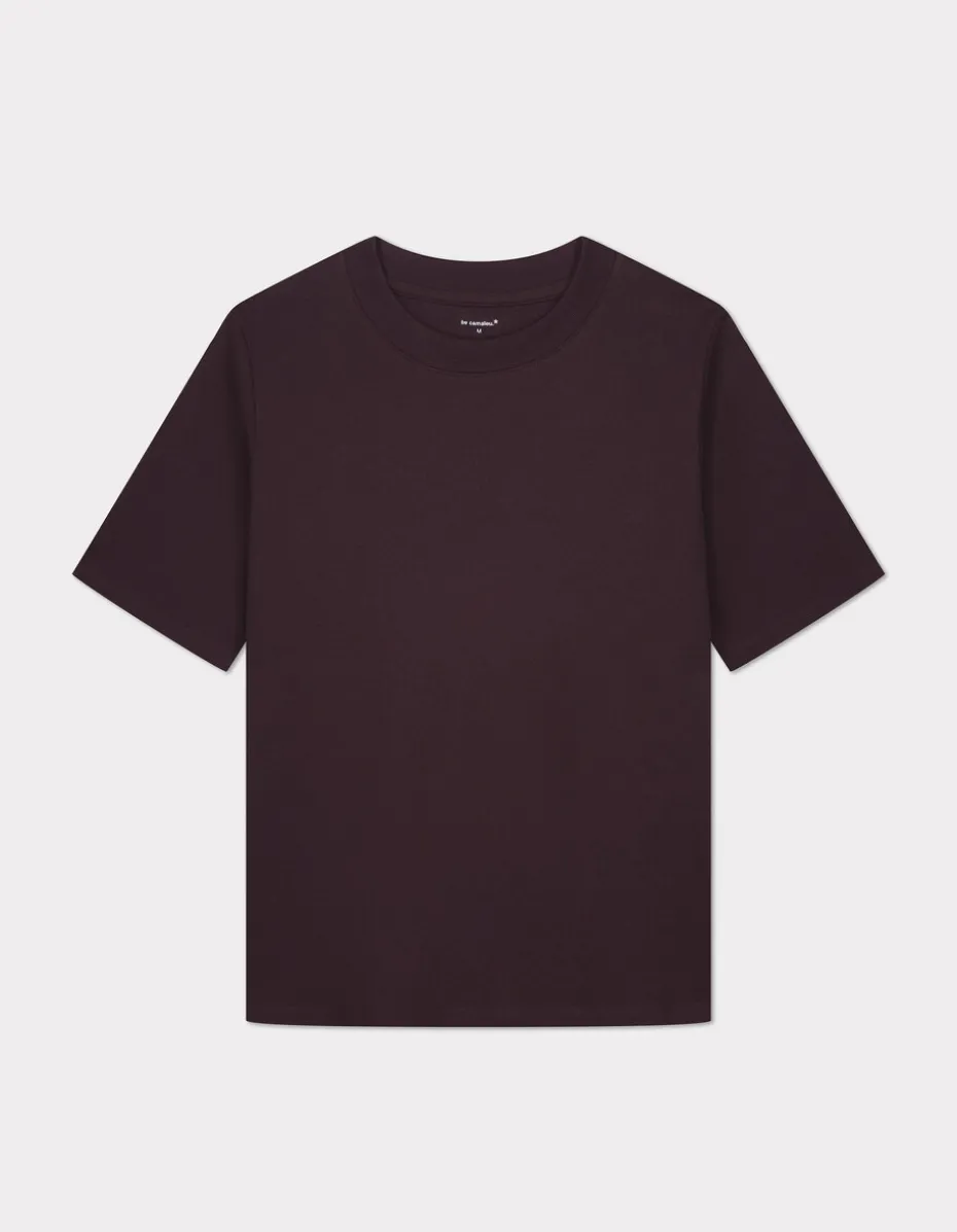 Zacht katoenen T-shirt met ronde hals - bordeauxrood