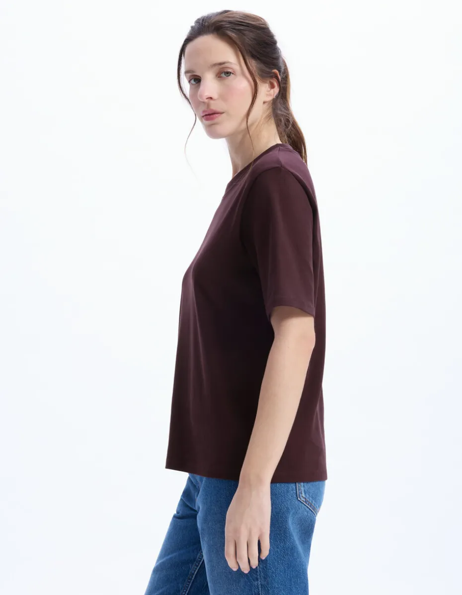 Zacht katoenen T-shirt met ronde hals - bordeauxrood
