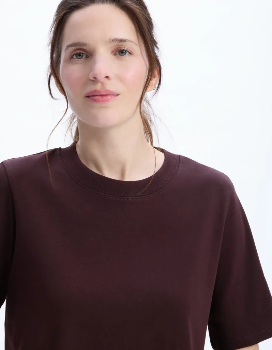 Zacht katoenen T-shirt met ronde hals - bordeauxrood