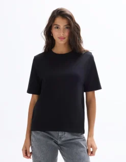 Zacht katoenen T-shirt met ronde hals - zwart