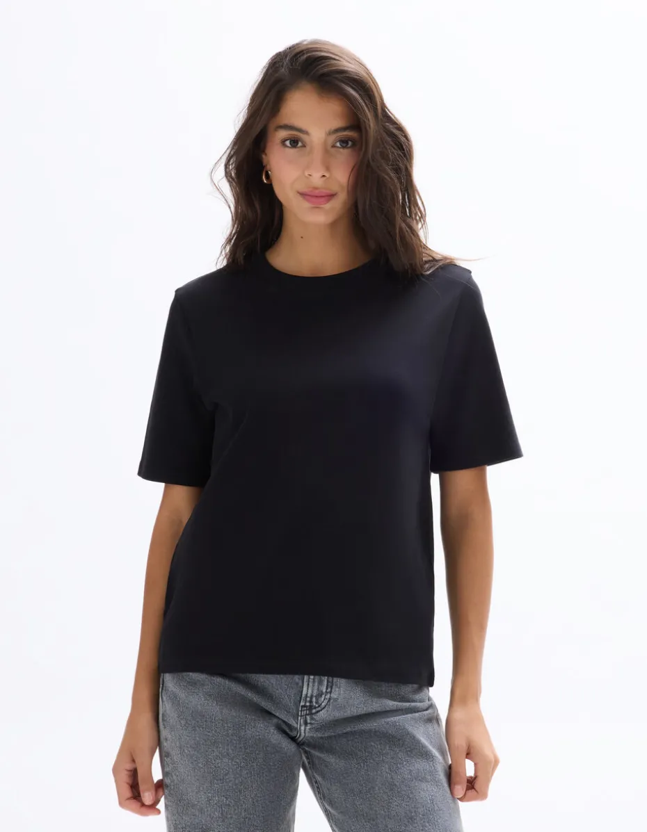 Zacht katoenen T-shirt met ronde hals - zwart