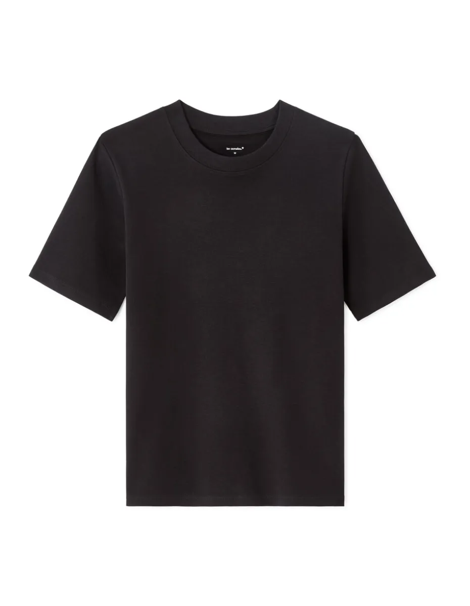 Zacht katoenen T-shirt met ronde hals - zwart