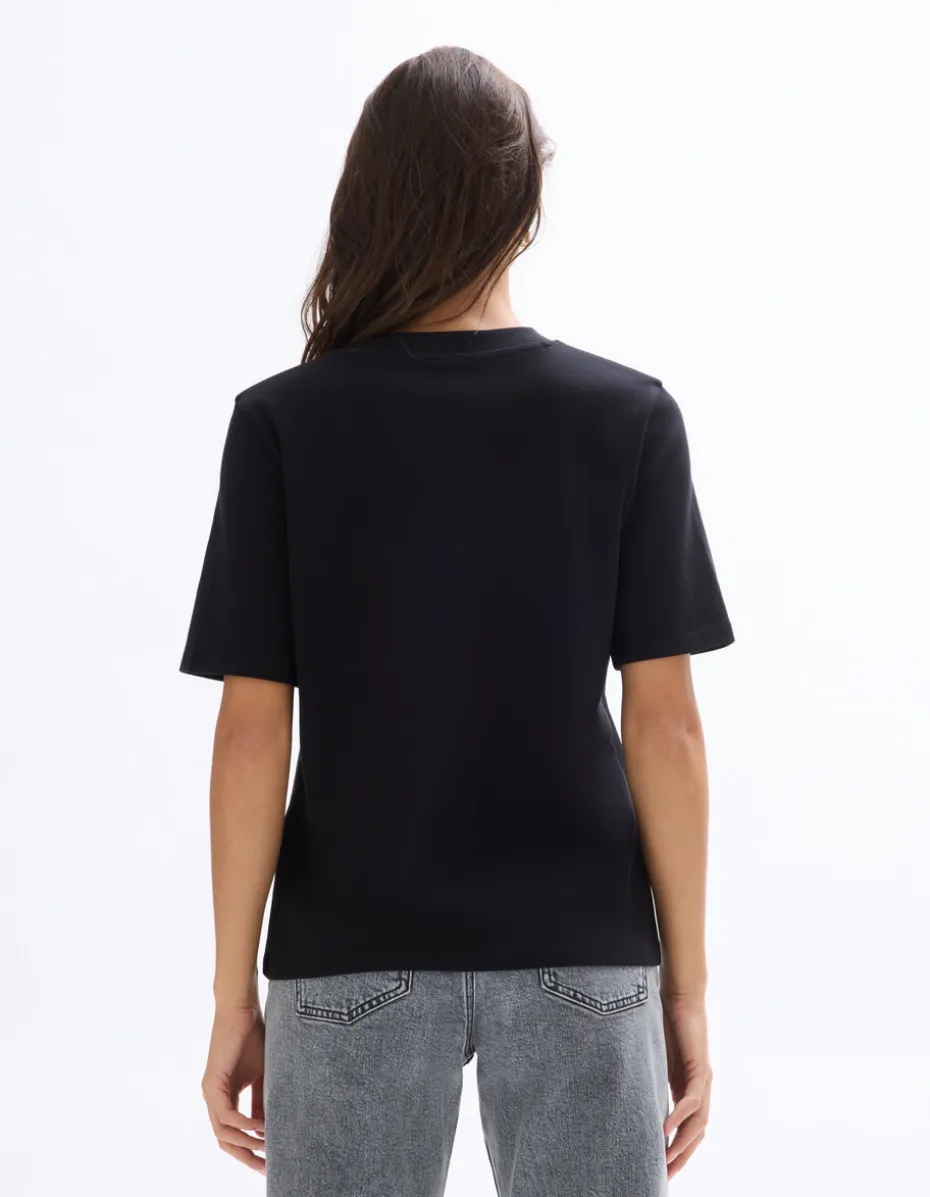 Zacht katoenen T-shirt met ronde hals - zwart