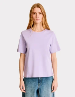 Zacht katoenen T-shirt met ronde hals - paars