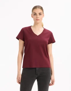Zacht katoenen V-hals T-shirt Bordeaux