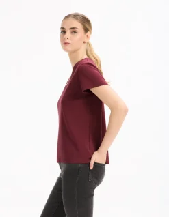 Zacht katoenen V-hals T-shirt Bordeaux