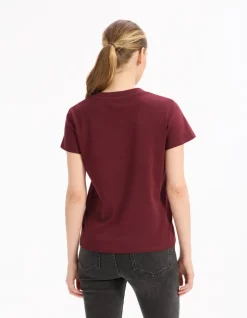 Zacht katoenen V-hals T-shirt Bordeaux