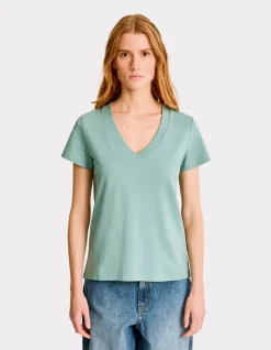 Zacht katoenen V-hals t-shirt - groen