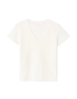 Zacht katoenen V-hals t-shirt - ecru
