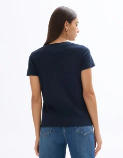 Zacht katoenen V-hals t-shirt - marineblauw