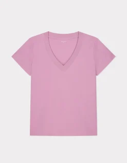 Zacht katoenen V-hals t-shirt - roze