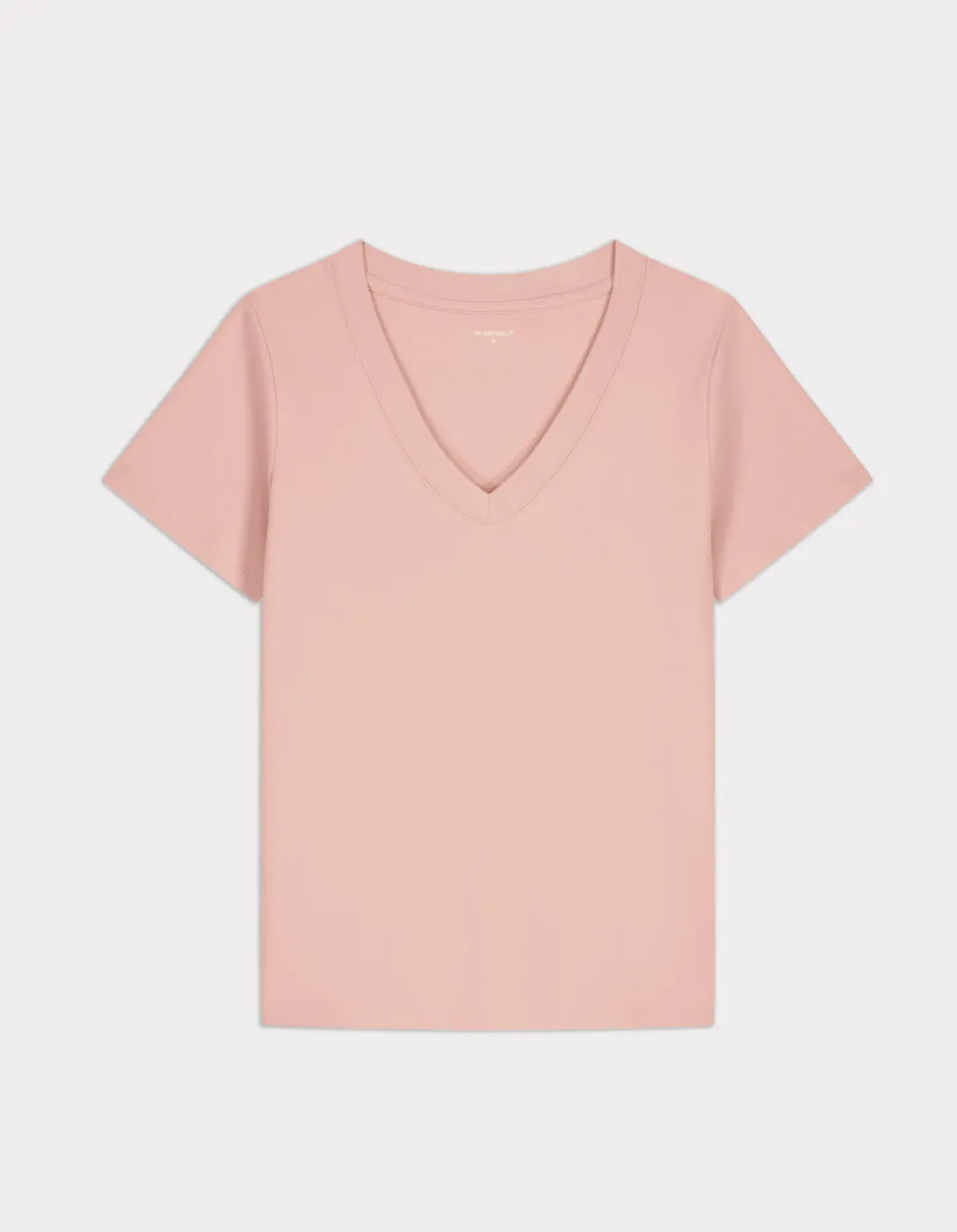 Zacht katoenen V-hals t-shirt - roze