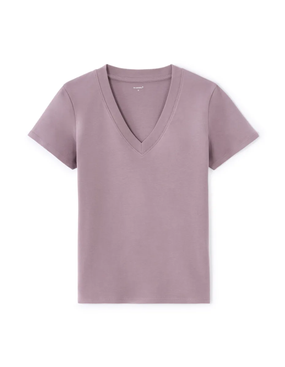 Zacht katoenen V-hals T-shirt - paars