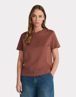 Zwaar katoenen T-shirt met knoopjes - bordeauxrood