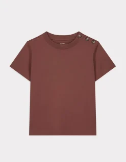 Zwaar katoenen T-shirt met knoopjes - bordeauxrood