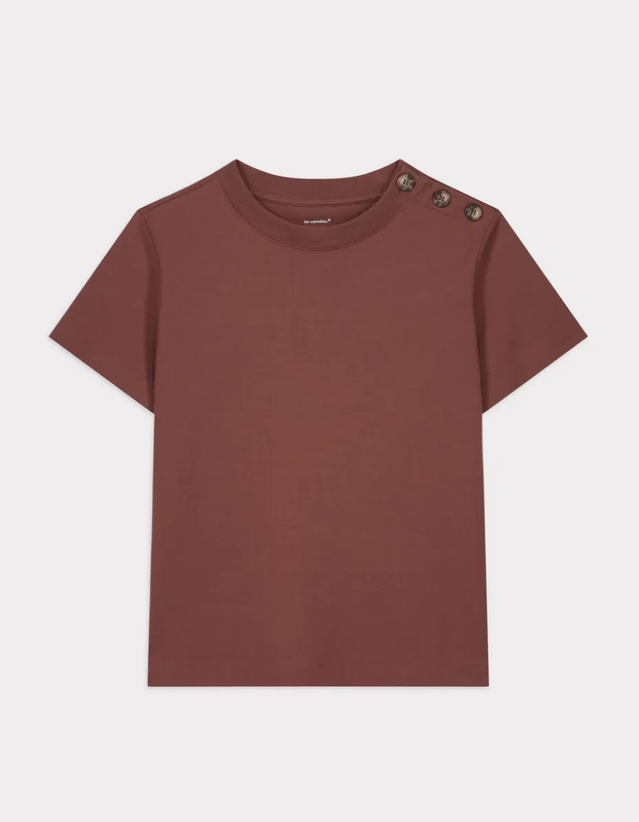 Zwaar katoenen T-shirt met knoopjes - bordeauxrood
