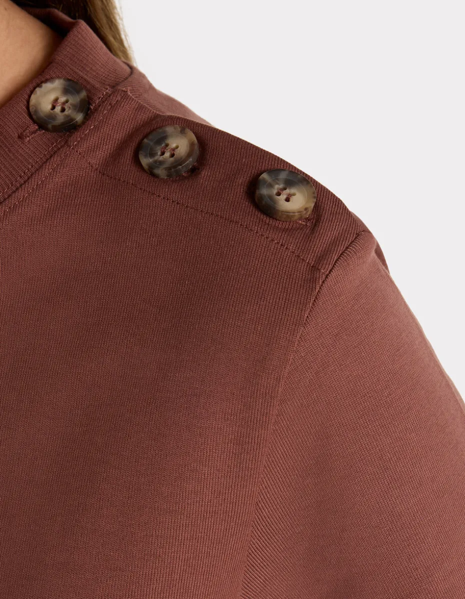 Zwaar katoenen T-shirt met knoopjes - bordeauxrood