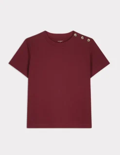 Zwaar katoenen T-shirt met knoopjes - bordeauxrood