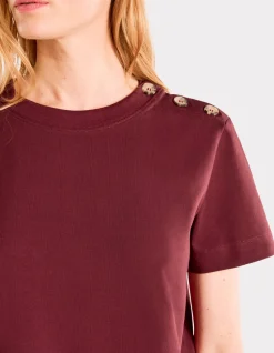 Zwaar katoenen T-shirt met knoopjes - bordeauxrood