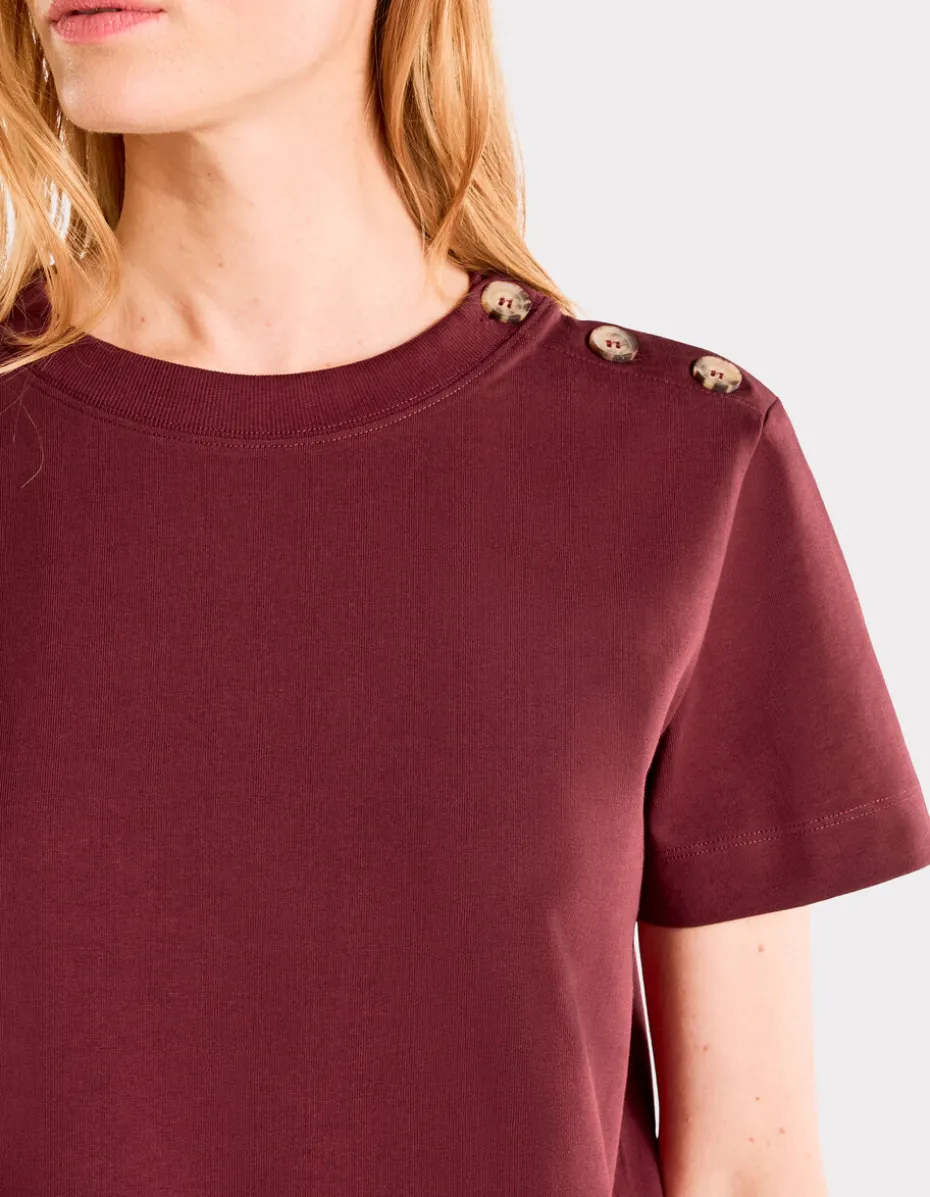 Zwaar katoenen T-shirt met knoopjes - bordeauxrood