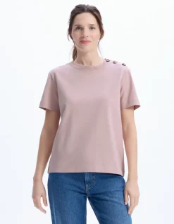 Zwaar katoenen T-shirt met knoopjes - roze