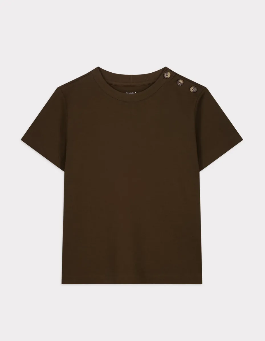 Zwaar katoenen T-shirt met knoopjes - donker laurier