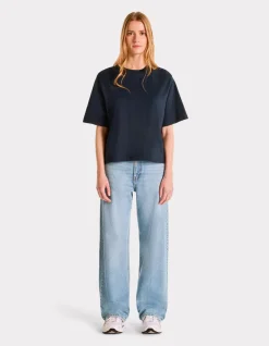 Zwaargewicht, boxy katoenen T-shirt - marineblauw
