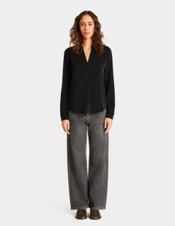 Zware satijnen blouse - zwart