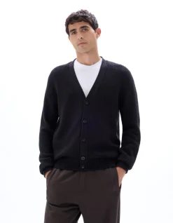 Zwarte 100% katoenen cardigan met fantasiebreisel