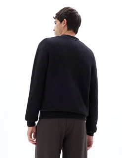 Zwarte 100% katoenen cardigan met fantasiebreisel